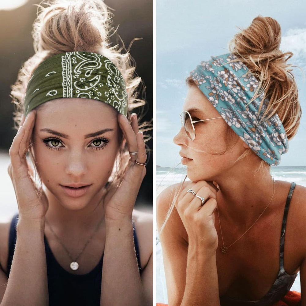 Huachi headbands laid flat next to ruler showing 8.5 inch length and fit