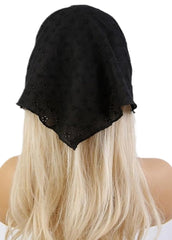 Huachi front view of black headscarf showing overall shape and fit benefit