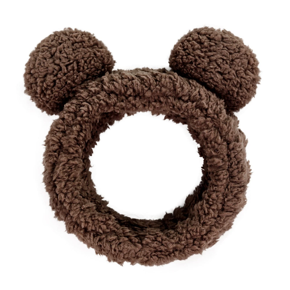 Huachi front view of brown headband showing plush material and shape for quick styling