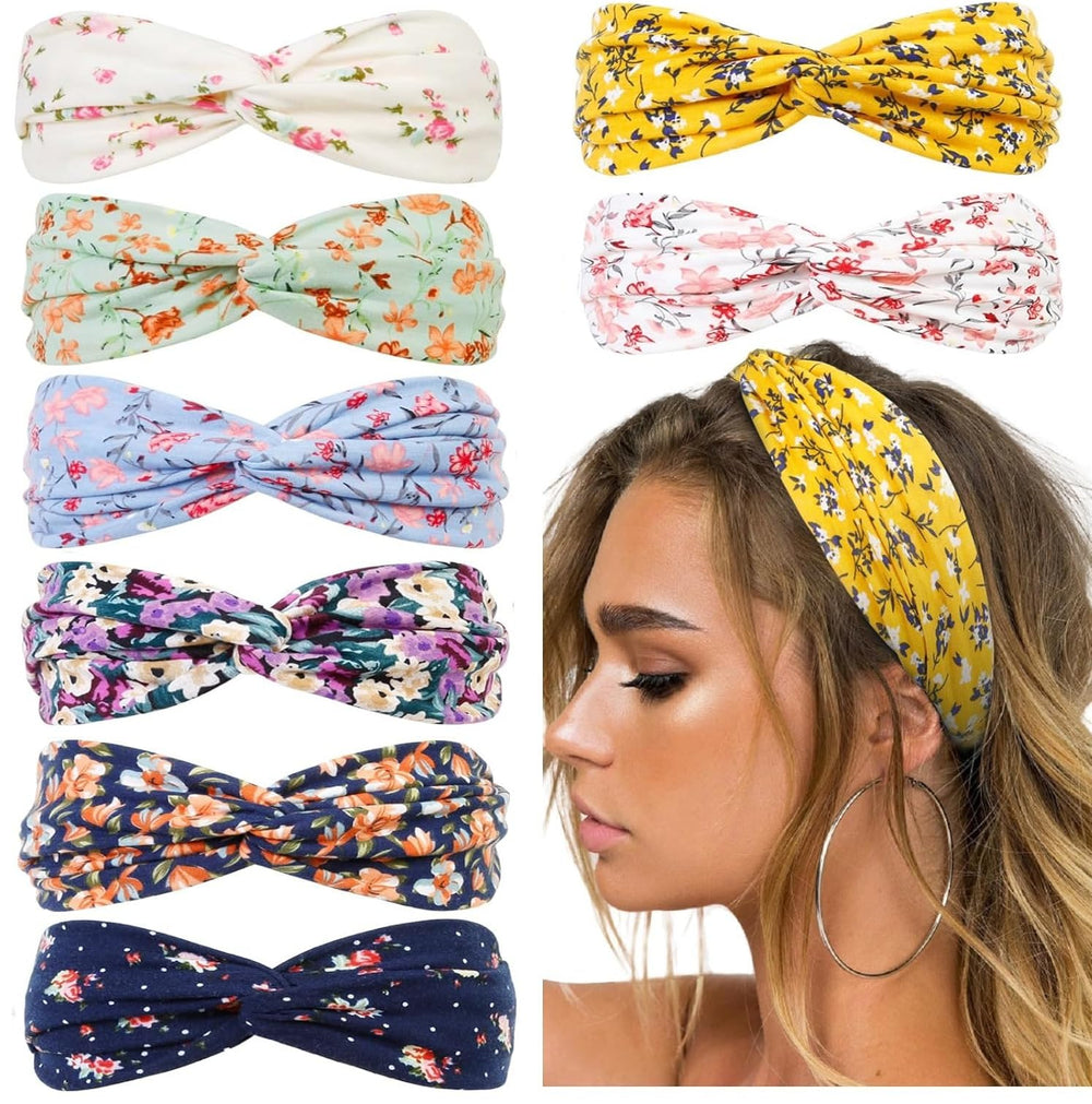 Huachi front view of 8 floral headbands showing vibrant colors and variety
