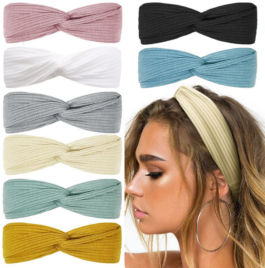 Huachi front view of 8-piece solid color headbands showing variety and everyday styling benefit