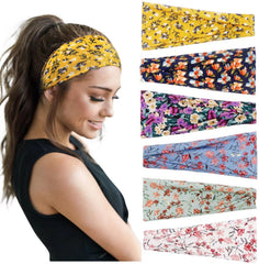 Huachi headbands front view showing six floral prints and pack variety