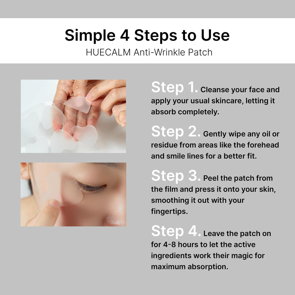 HUECALM patches in a travel setting showing portable, on-the-go self-care