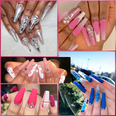 HUETFAT finished manicure with crystals showcasing elegant, professional shine