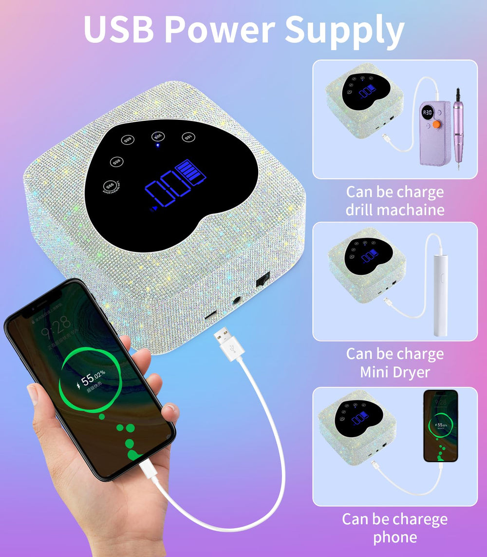 HUGMAPLE lamp beside phone showing cordless scale and charging-as-powerbank benefit