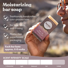 HUMBLE SIMPLE AND TRUE close-up of soap texture highlighting moisturizing oils benefit