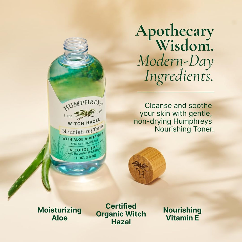 Humphreys pouring toner texture into palm demonstrating lightweight, hydrating benefit