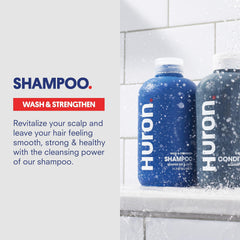 Huron bottle label closeup showing ingredient claims and clean formulation benefit