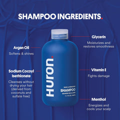 Huron hair in use shampoo application showing gentle lather and clarified scalp
