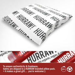 Hurraw! two balm tubes nestled in branded pillow box for gifting and travel