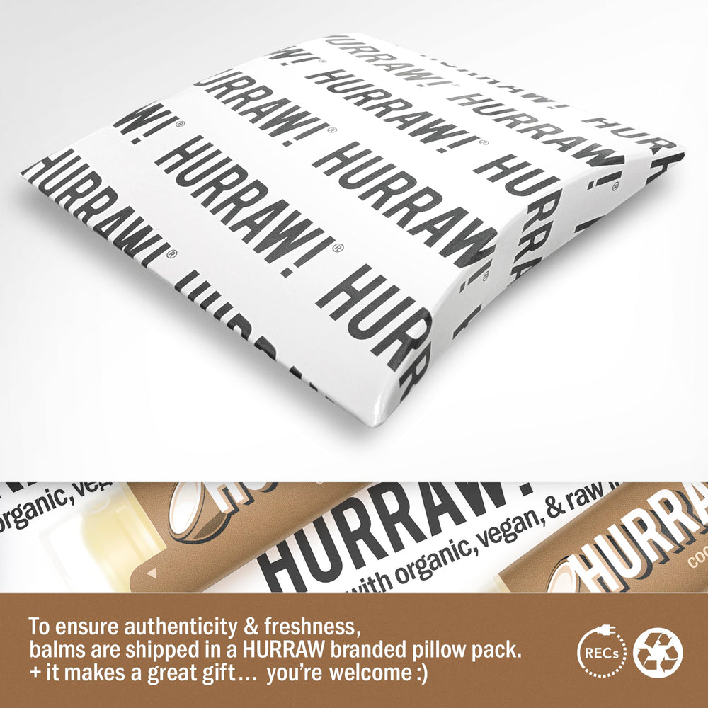 HURRAW! coconut balm texture closeup highlighting smooth non‑grainy finish benefit