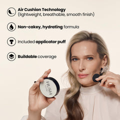 Hush Glow open cushion with mushroom applicator for mess-free application benefit