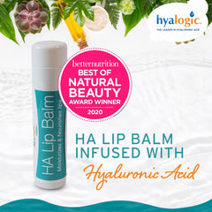 Hyalogic lip balm held in hand to show compact size and convenient portability