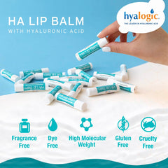 Hyalogic lip balm before and after lips comparison showing smoother, hydrated appearance