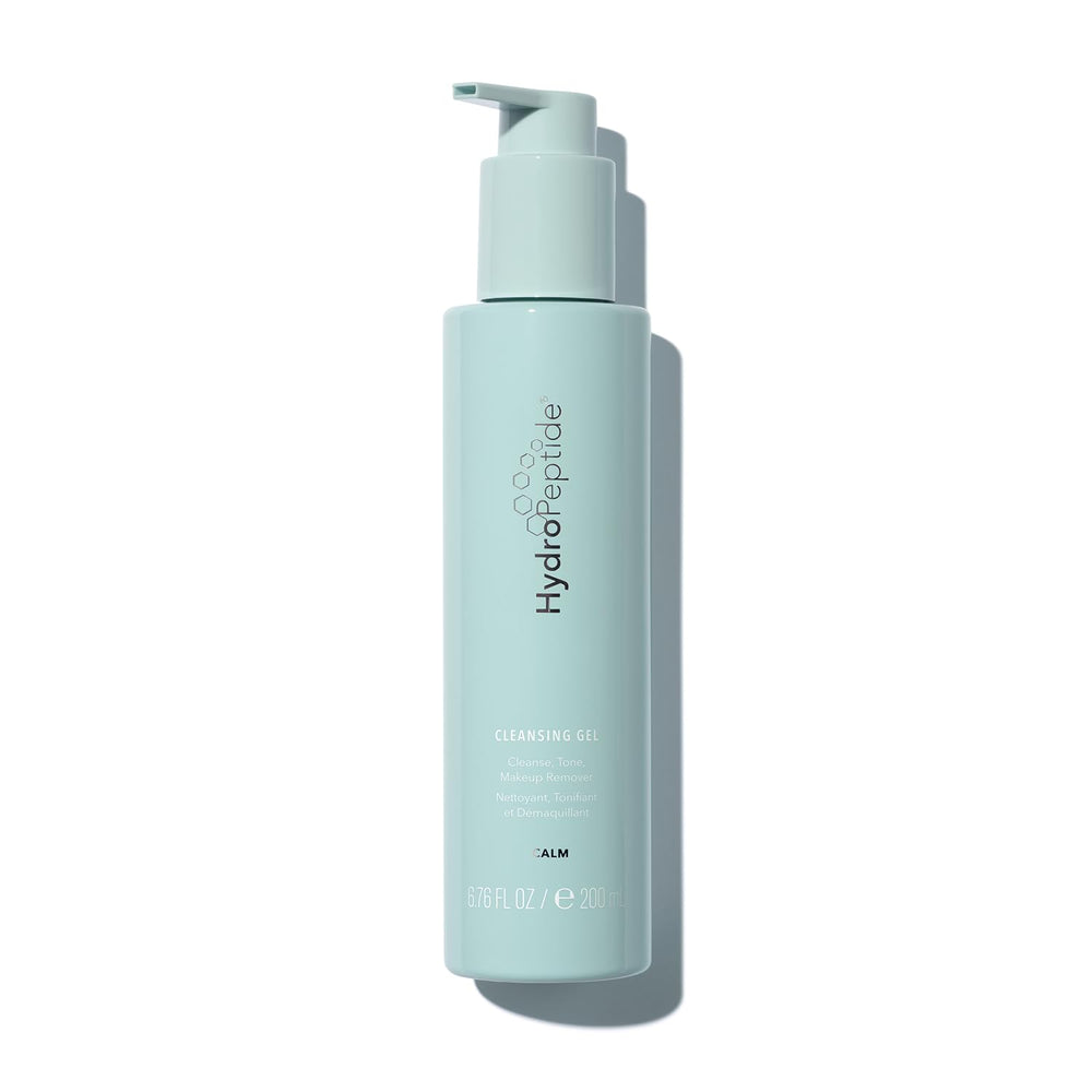 HydroPeptide cleansing gel front bottle shows clean packaging and clear use benefits