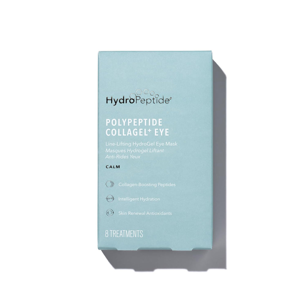 HydroPeptide front packaging showing eight treatments and product benefits