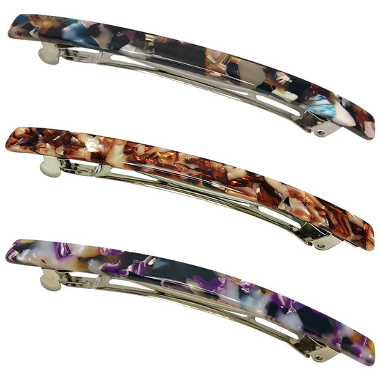 HYFEEL barrette front view showing three colors and elegant finish for versatile styling
