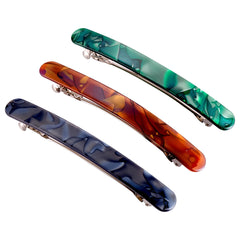 HYFEEL front view of three barrettes showing colors and polished finish for outfit matching