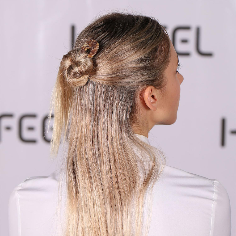 HYFEEL hair fork in a twisted bun showing stable hold and elegant appearance