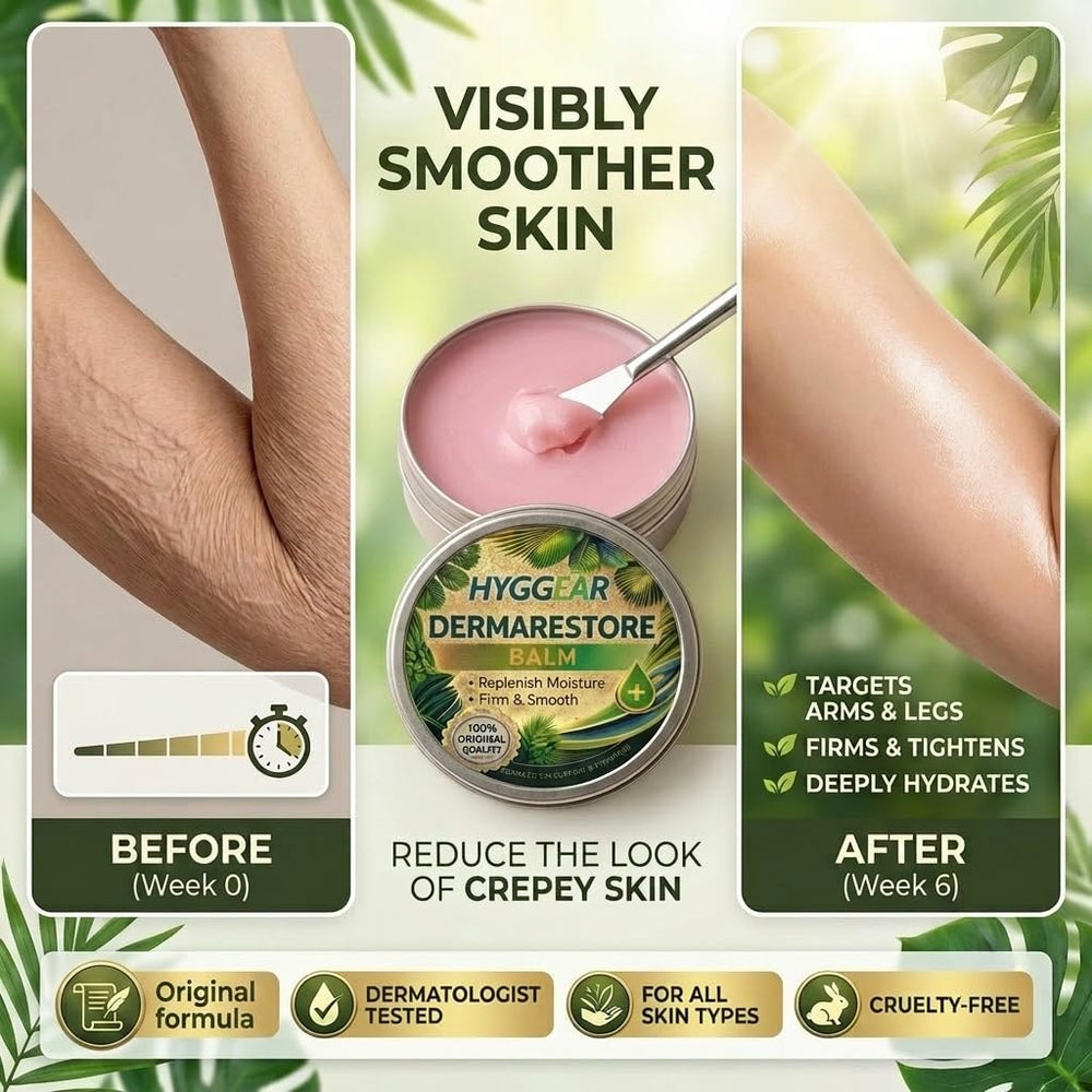 Hyggear balm being smoothed on upper arm demonstrating immediate softening benefit