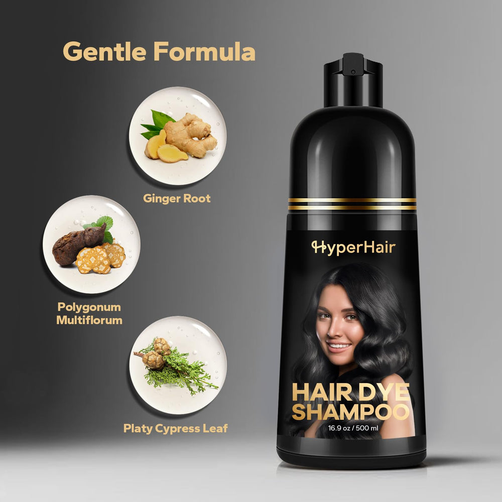 HyperHair before and after model showing gray coverage benefit