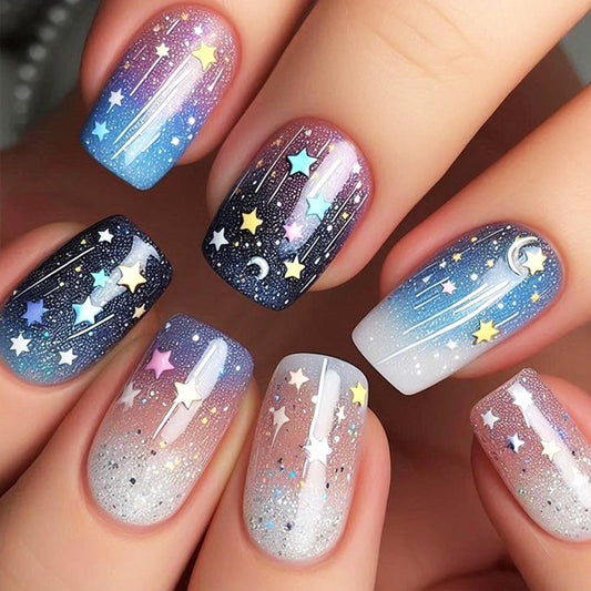 HZJXRT front packaging showing purple gradient press-on nails, ready to wear