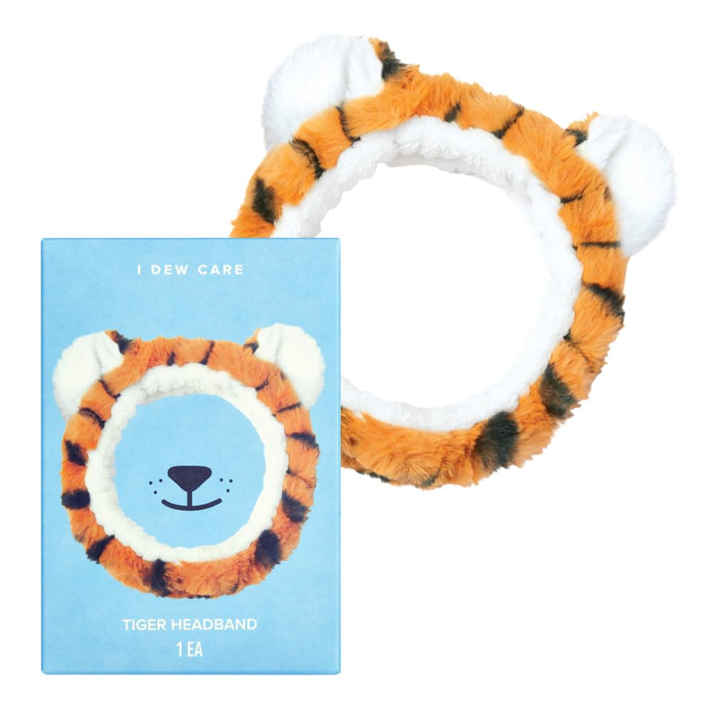 I DEW CARE tiger headband front view shows cute design and secure fit