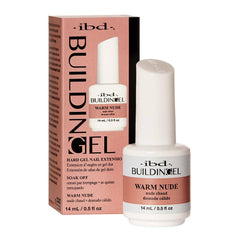 IBD building gel front packaging showing product and warm nude shade benefit durable finish