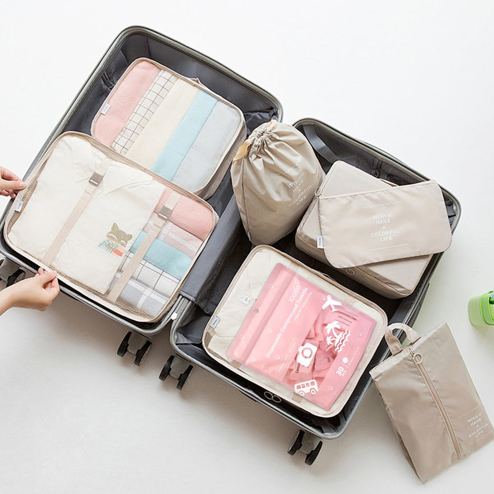 ICOTLE towel in a camping kit showing outdoor-ready hygiene convenience