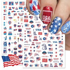 IDDFEVE front packaging showing 12 patriotic nail sticker sheets and benefit of variety