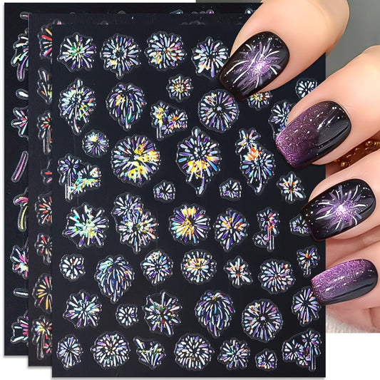 IDDFEVE front packaging showing three glitter firework decal sheets and colorful designs for festive nails