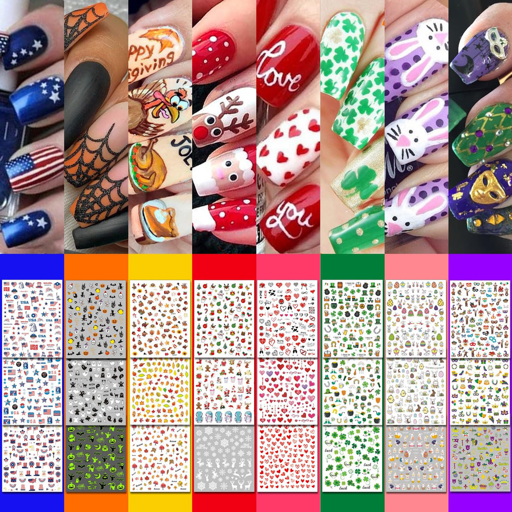 IDDFEVE front packaging showing full 30-sheet holiday nail sticker set and convenience
