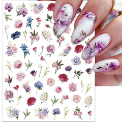 IDDFEVE application on fingernails demonstrating peony decals providing an elegant floral look