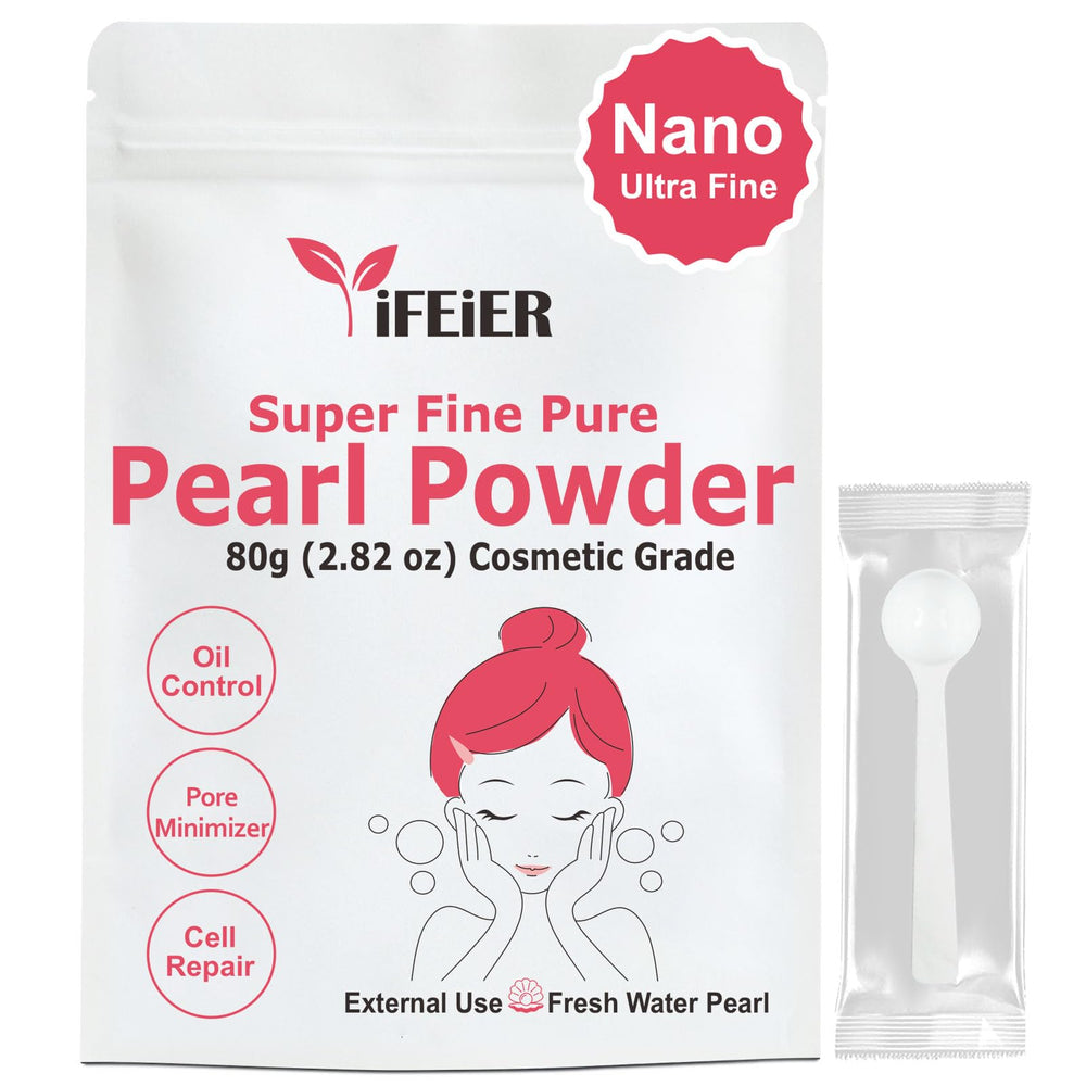 iFEiER front packaging showing 80g cosmetics-grade pearl powder and label benefits