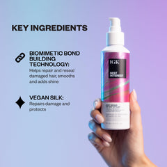IGK Best Interest applying cream to hair ends, benefit: repairs and smooths split ends