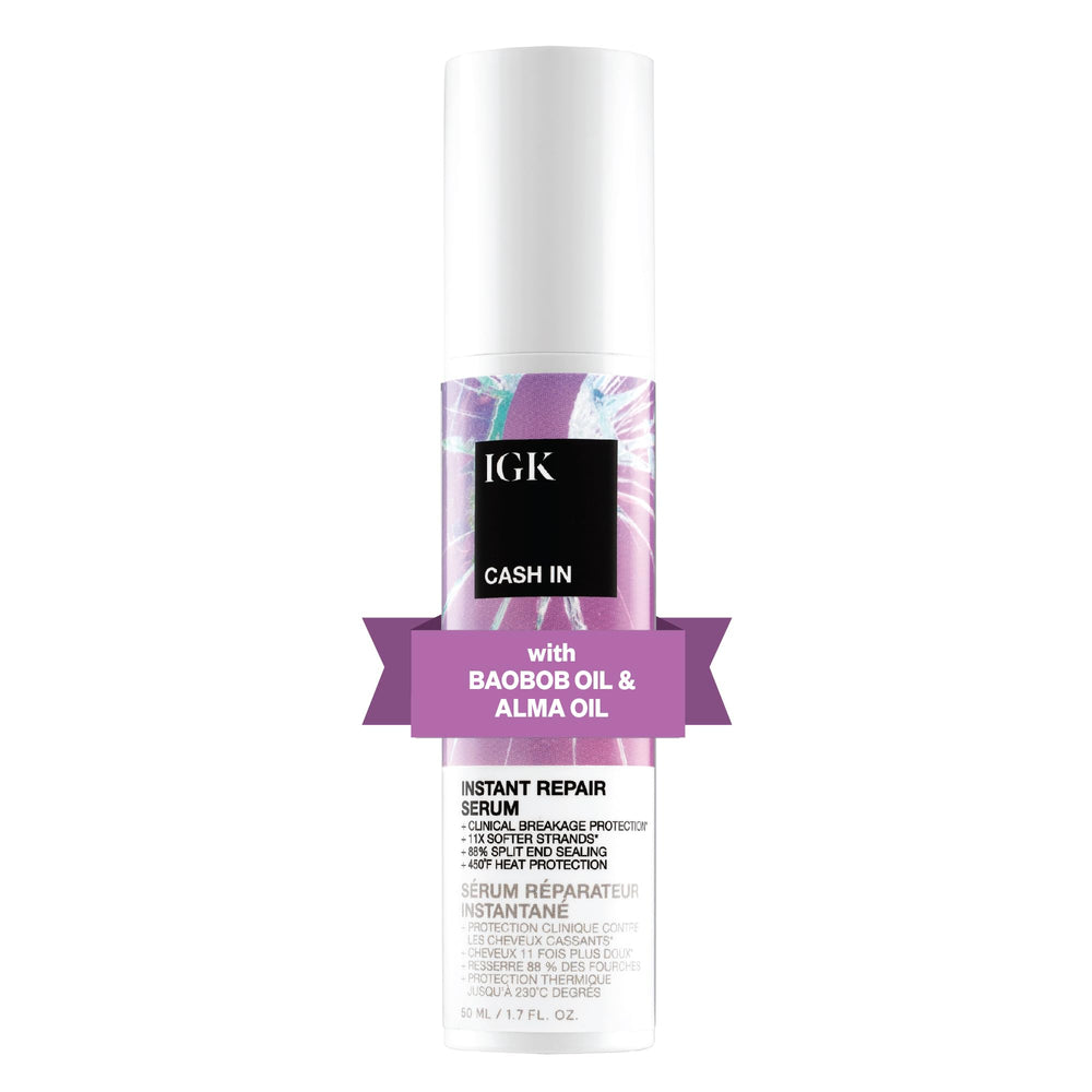 IGK Cash In front packaging showcasing bottle and label with styling benefit