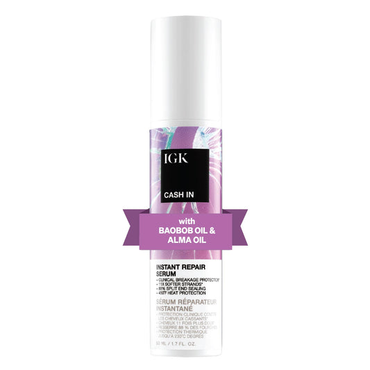 IGK Cash In front packaging showcasing bottle and label with styling benefit