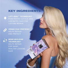IGK applying treatment to dry hair section for deep bond repair and sealing