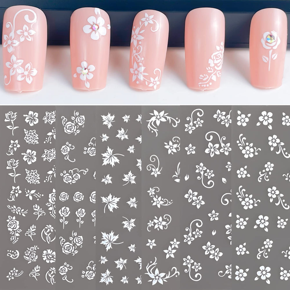 IHUKEIT front packaging showing six white floral decal sheets and clear branding benefit quick selection