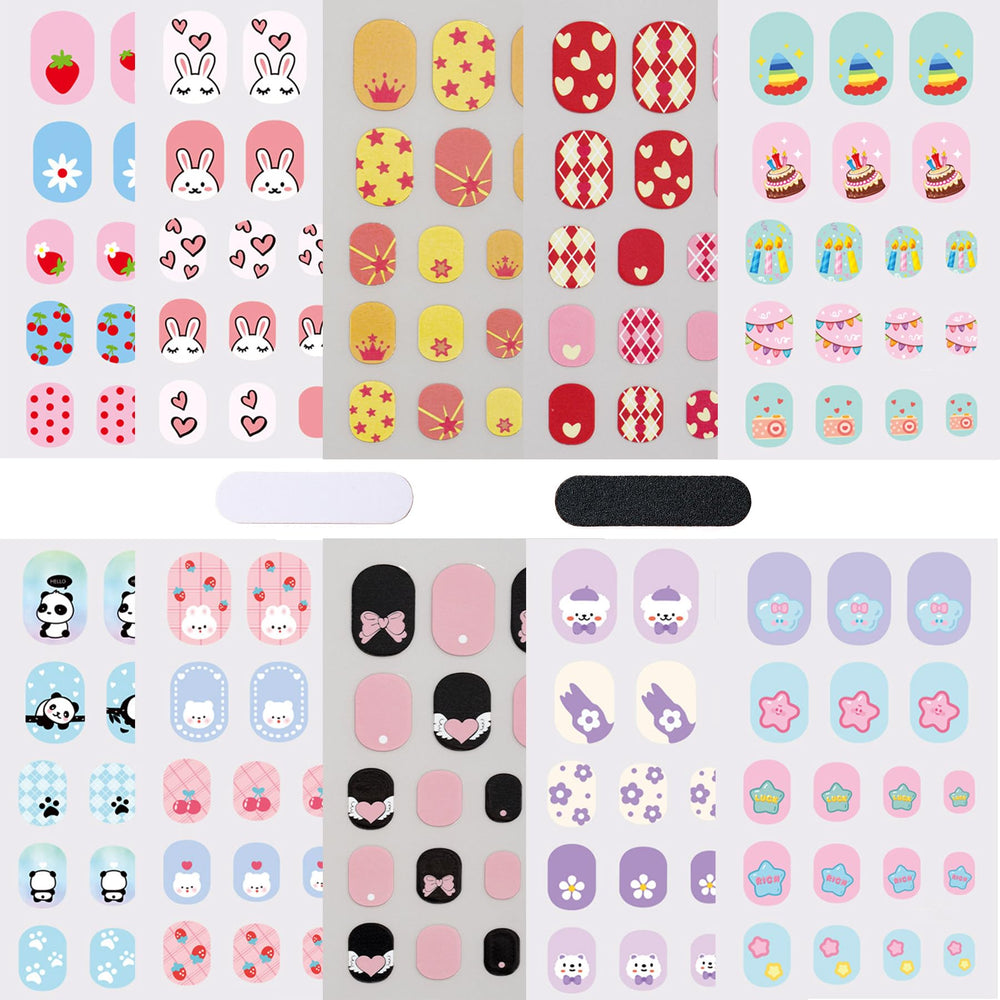 IHUKEIT front packaging showing colorful kid nail designs and easy peel benefit