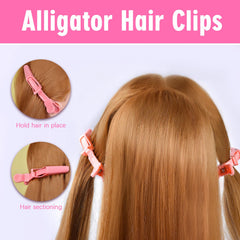 IKOCO pink alligator clips holding hair to speed up sectioning and washing routines