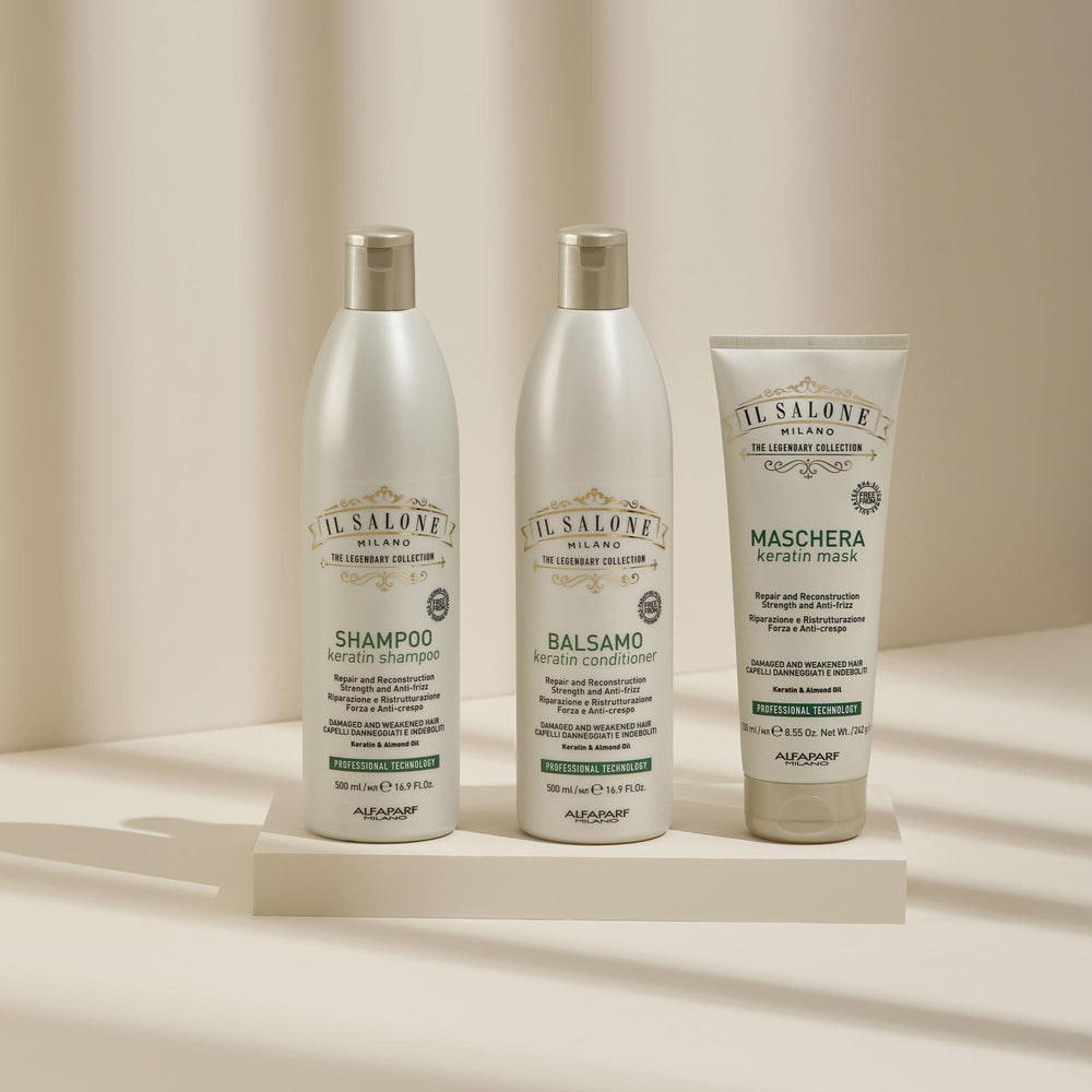 Il Salone Milano 500ml bottle next to hand illustrating size