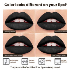 ilembane lips closeup wearing pure black showing flawless coverage and camera-ready finish benefit dramatic look