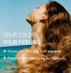 ILES FORMULA application to damp hair demonstrating heat protection and smoother drying benefit