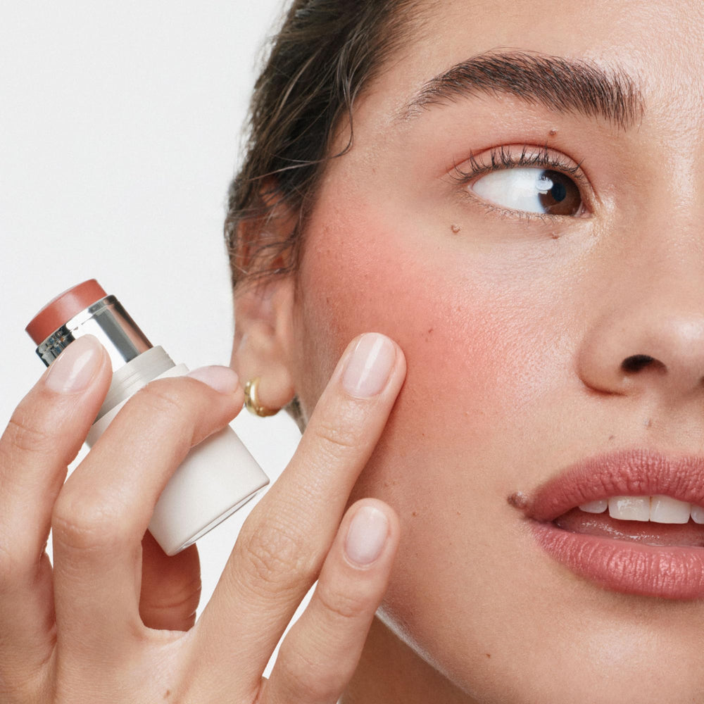 ILIA multi-stick texture close-up showing creamy finish and blendable formula benefit