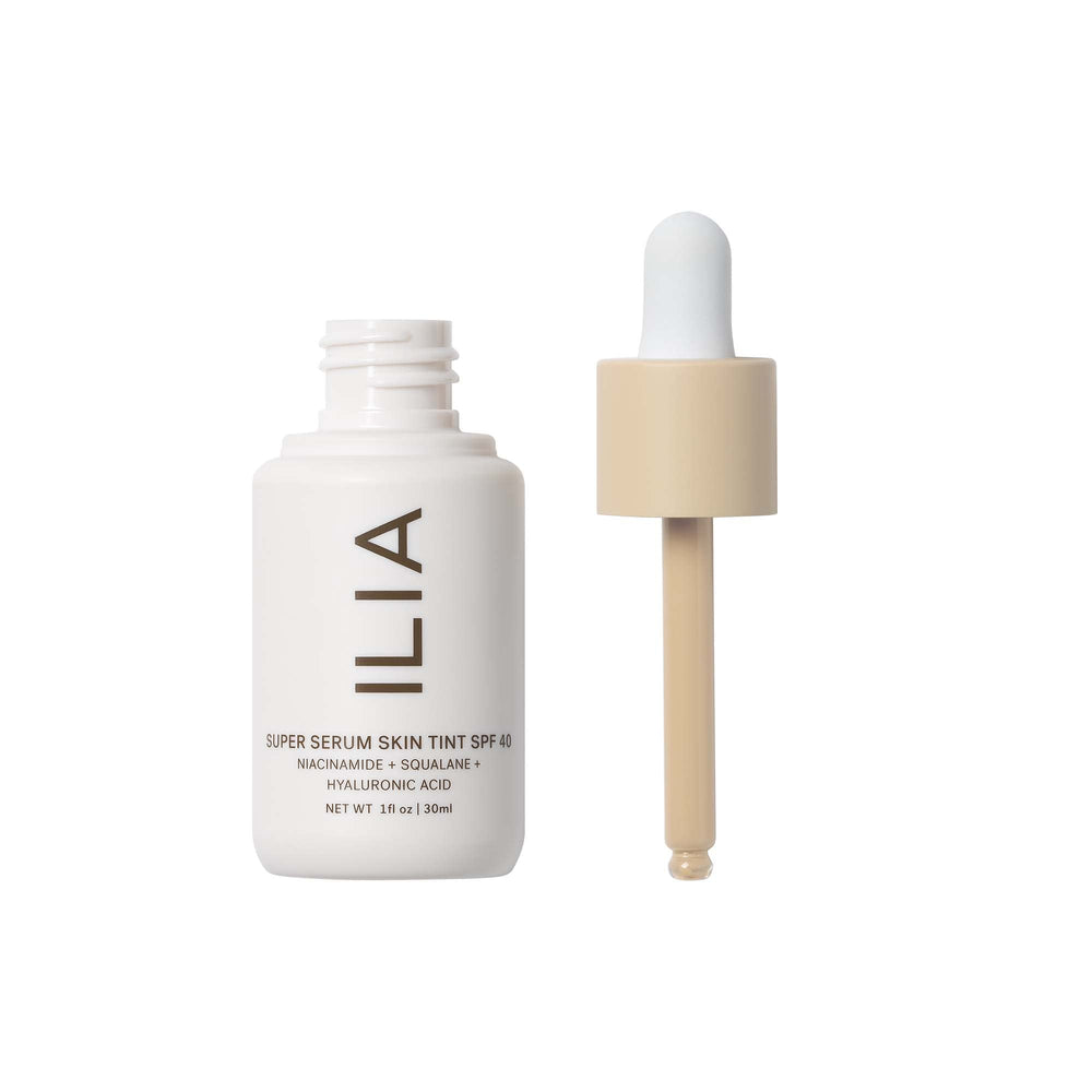 ILIA pump dispensing Super Serum texture demonstrating lightweight, blendable formula