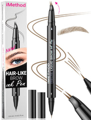 iMethod curved eyebrow pen front view showing slim dual-ended design and shade for easy portability