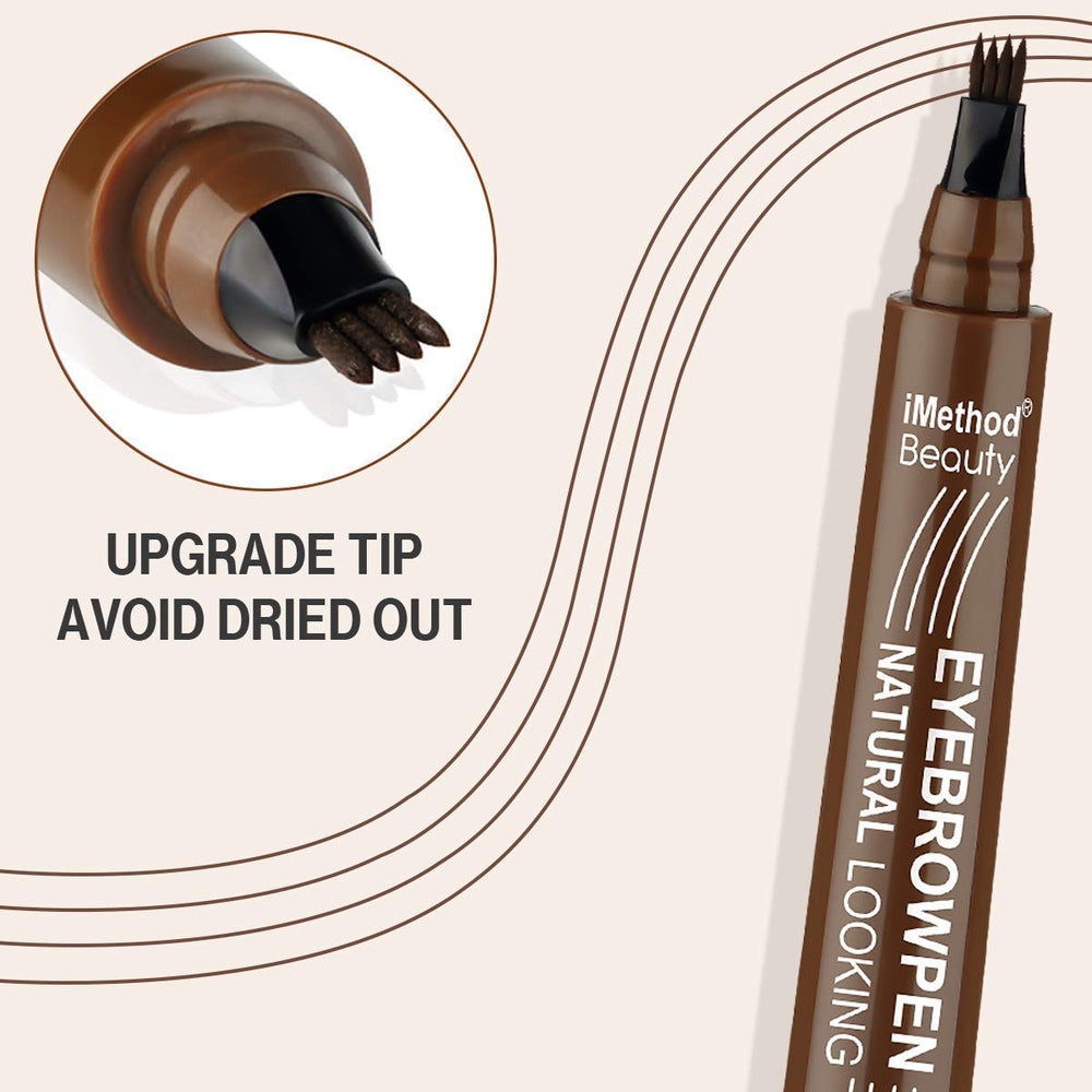 iMethod eyebrow pen fork tip close-up showing fine prongs for hair-like stroke precision