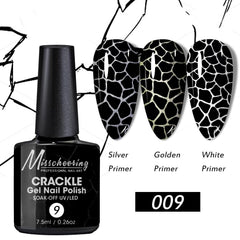 IMGDD black crackle brush stroke on nail tip over white base, showing instant dramatic effect