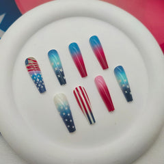 IMPOBLNS side view showing long coffin shape for striking red white blue manicure